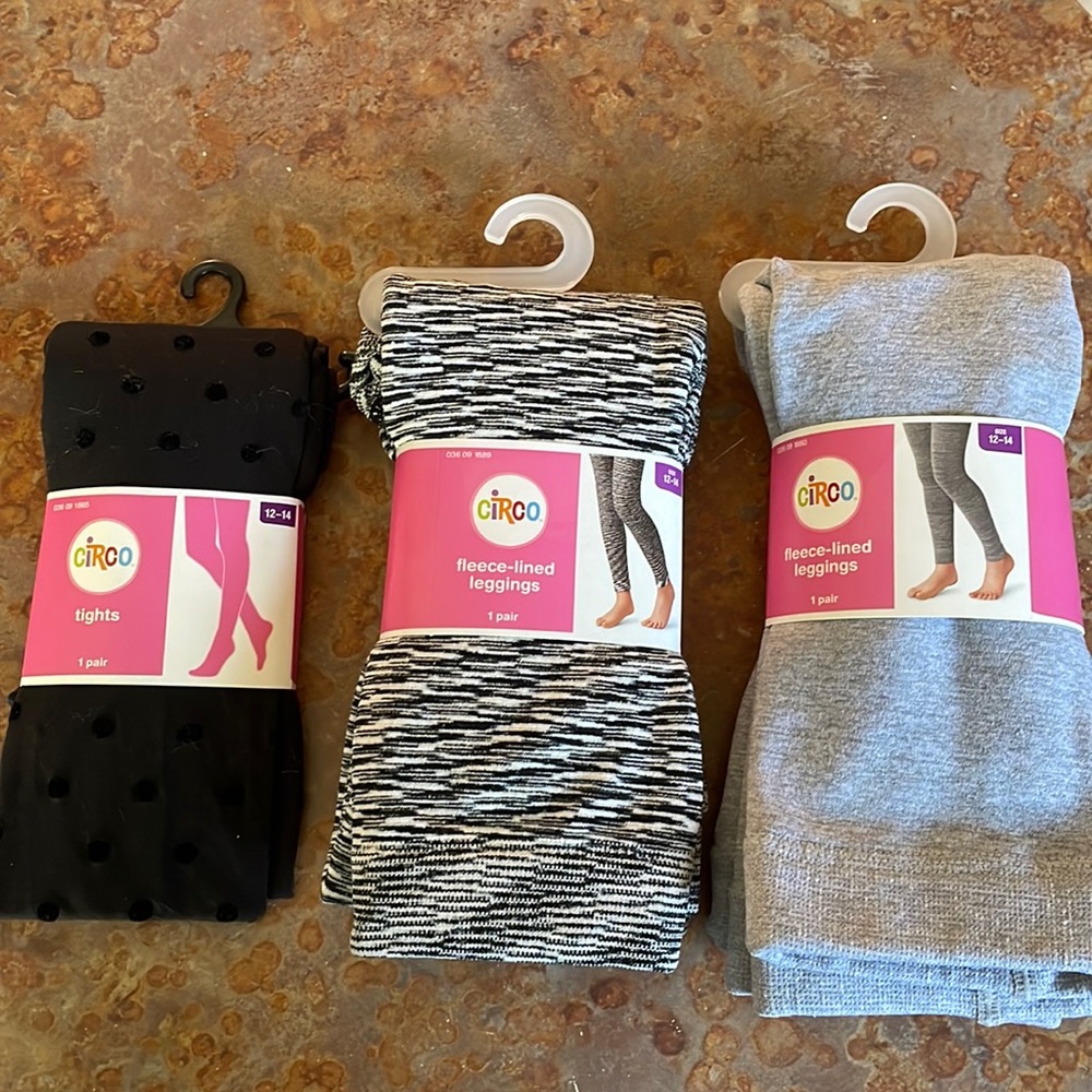 Circo girl size 12-14 tights & 2 pairs of fleece lined leggings size 12-14 girls